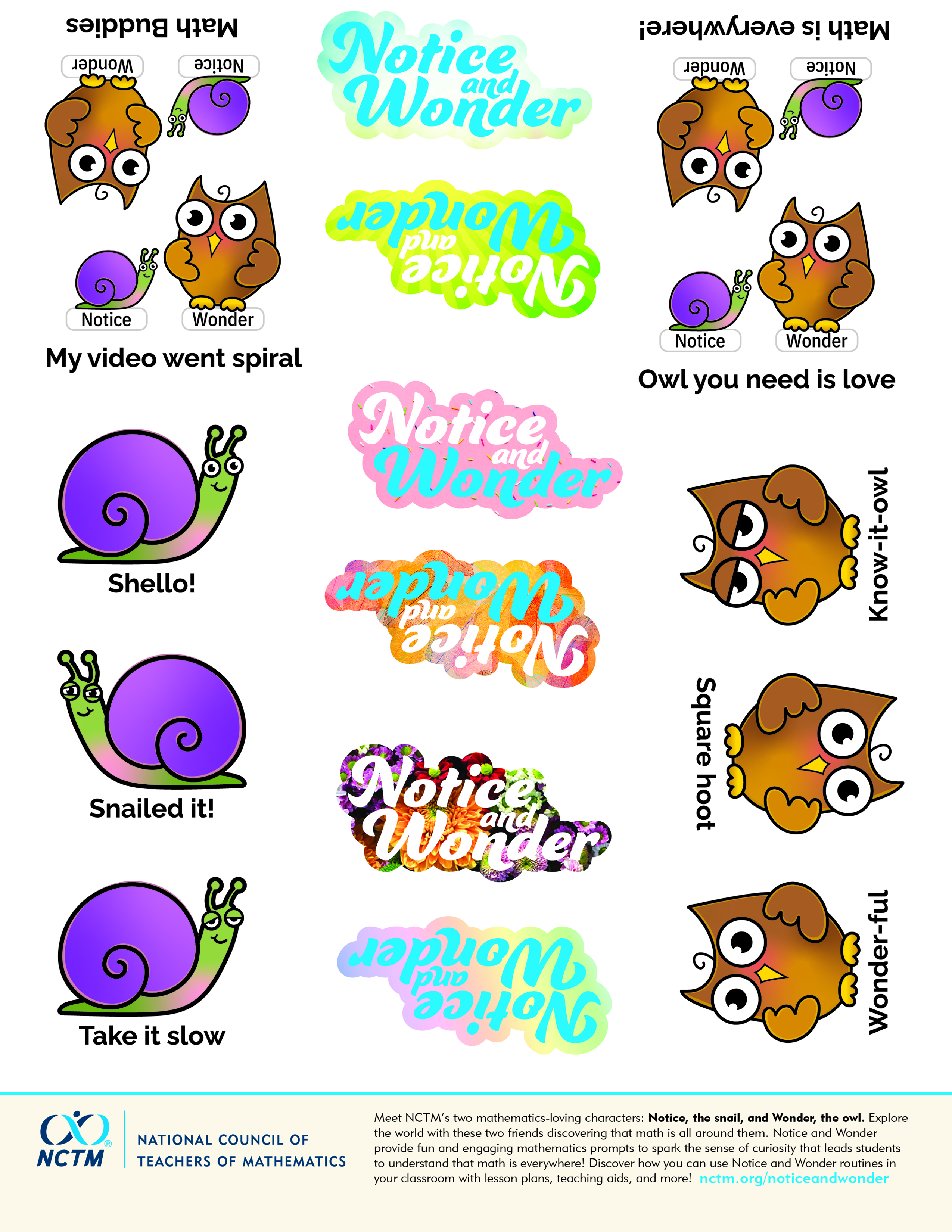 Notice and Wonder Sticker Sheets Sayings